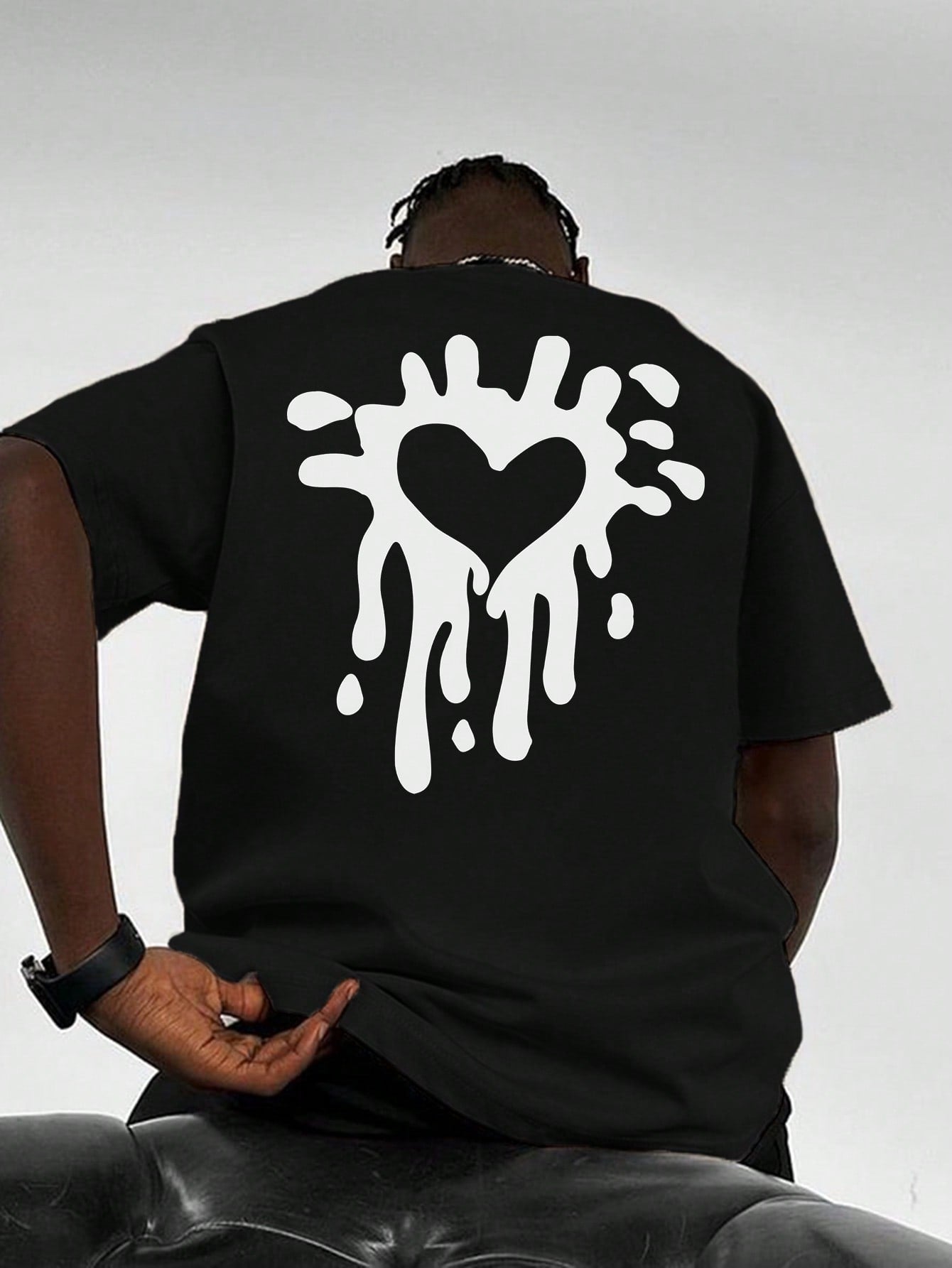 Men'S Heart Print Short Sleeve T-Shirt, Casual Suitable for Summer