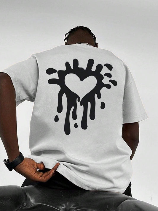 Men'S Heart Print Short Sleeve T-Shirt, Casual Suitable for Summer