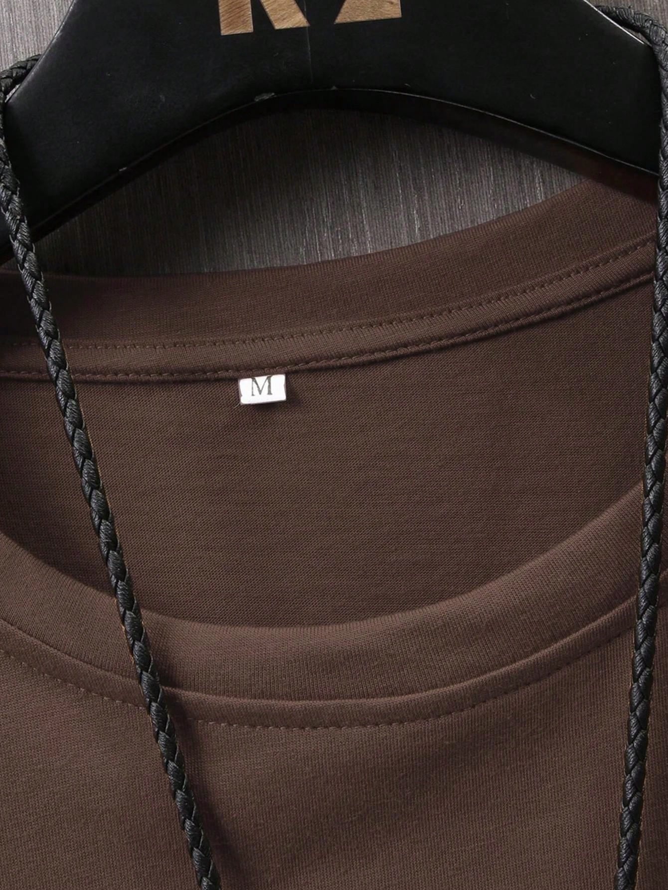 Men'S Fashionable Streetwear Letter Graphic Brown Short Sleeve Loose T-Shirt