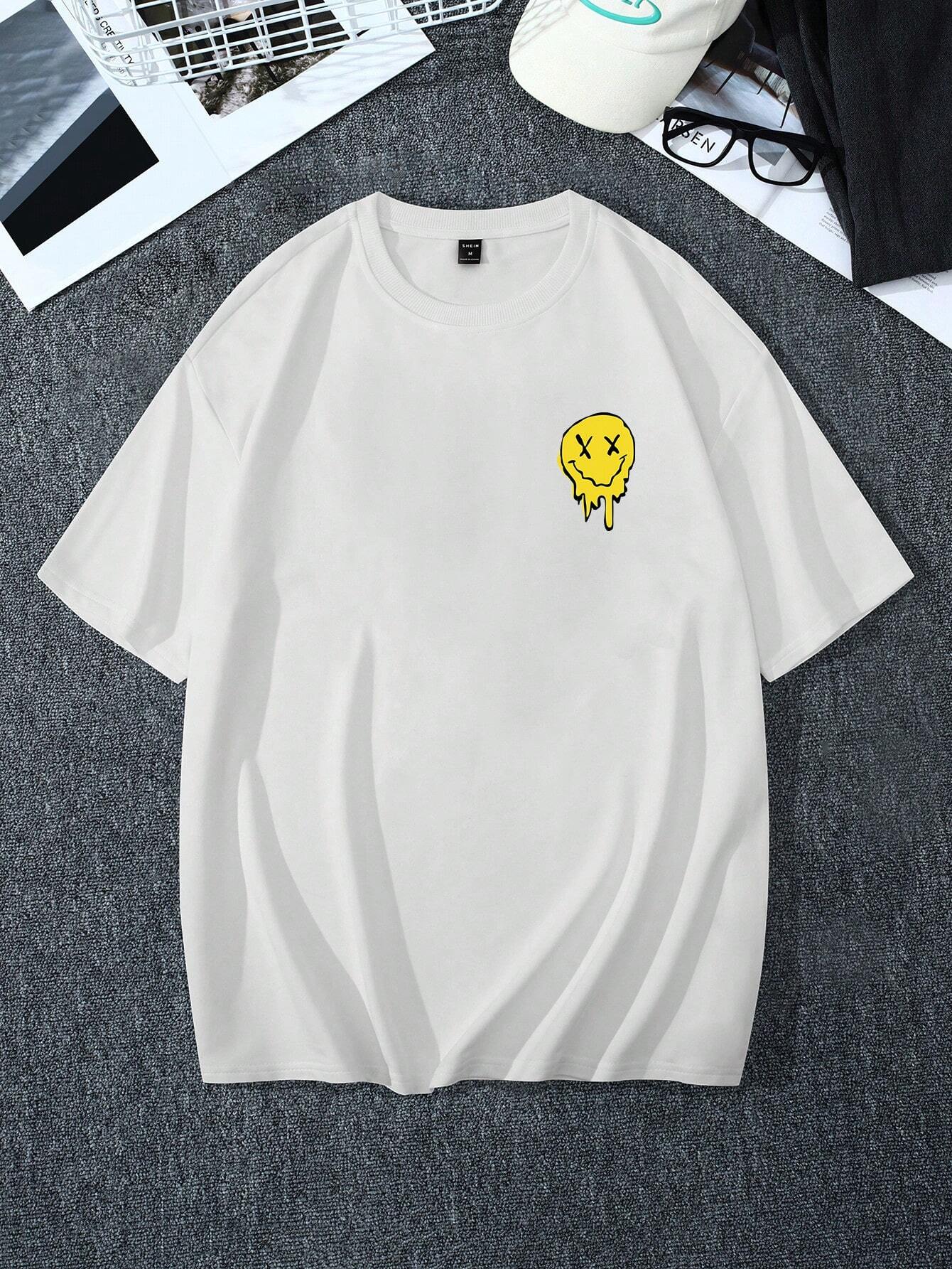 Manfinity Hypemode Men'S Cartoon Face & Slogan Print Drop Shoulder Oversized Tee