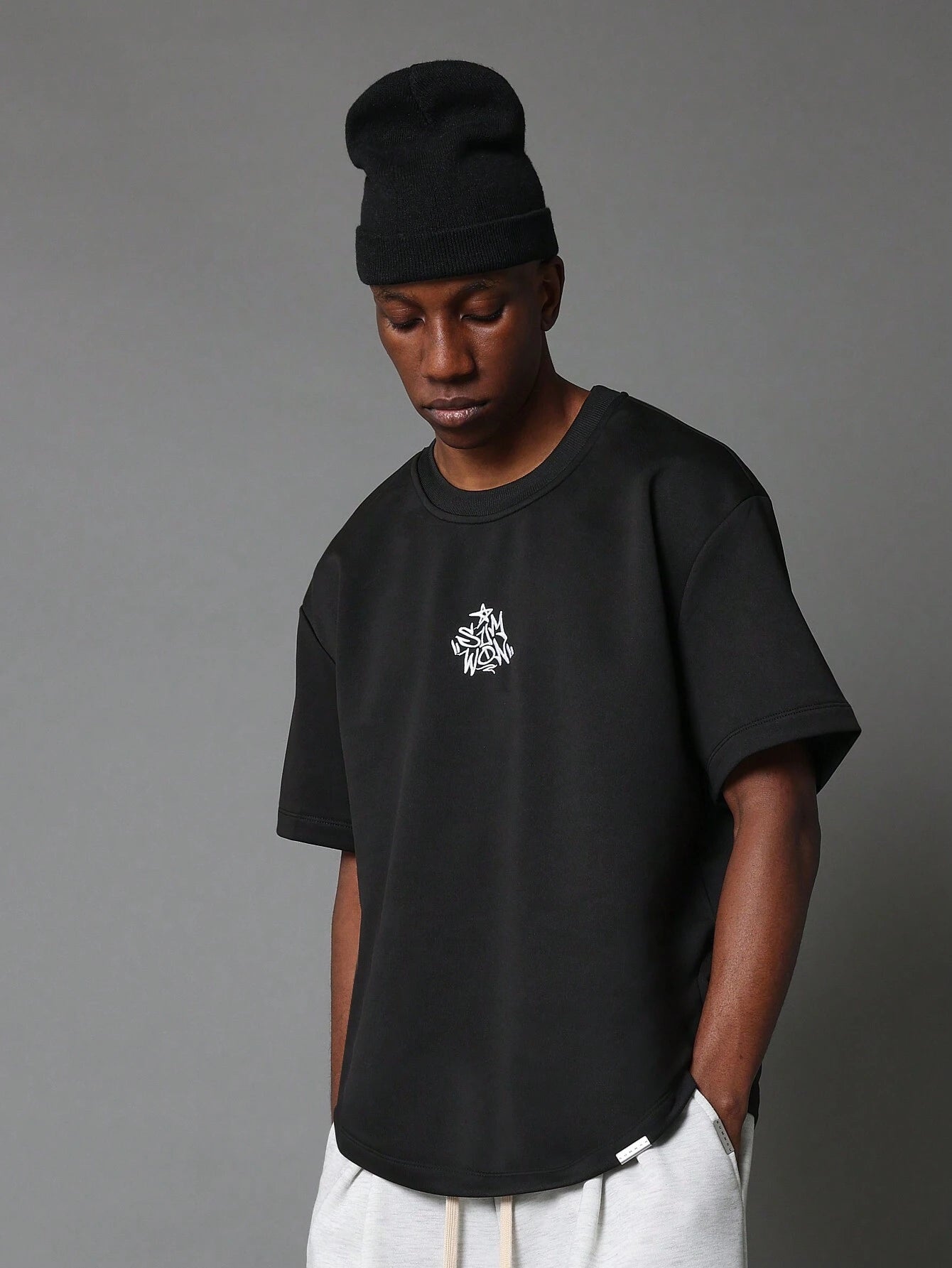 SUMWON Regular Fit Short Sleeve Tee with Limited Edition Graphic Print and Front Embroidery
