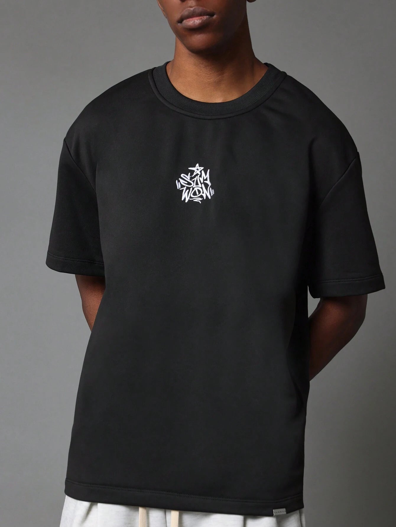 SUMWON Regular Fit Short Sleeve Tee with Limited Edition Graphic Print and Front Embroidery