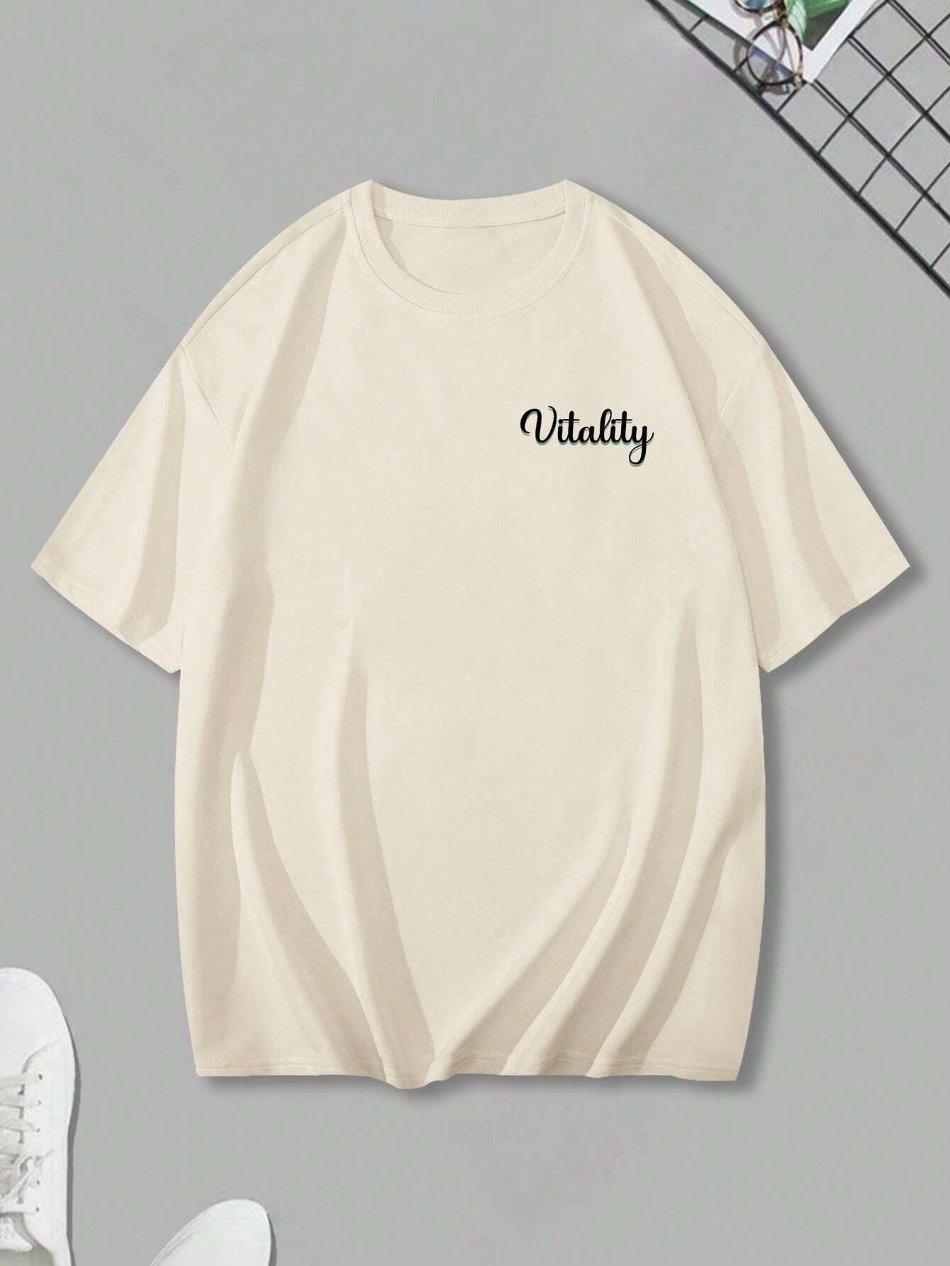 Manfinity Hypemode Men Sunflower Print round Neck Short Sleeve T-Shirt with Slogan, Funny, for Going Out, for Friends