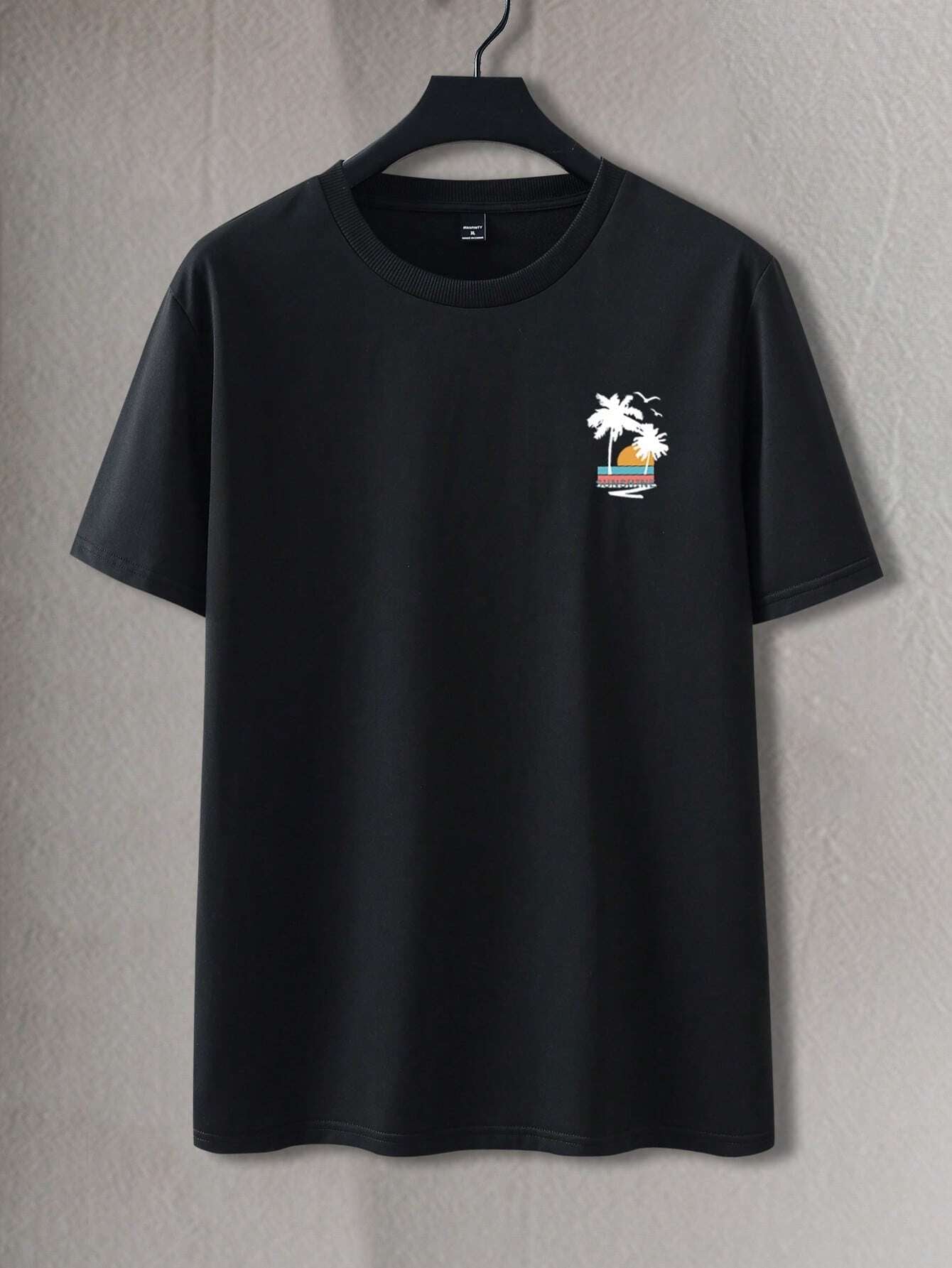 Manfinity Hypemode Men'S Summer Casual Short Sleeve T-Shirt with Letter and Palm Tree Print