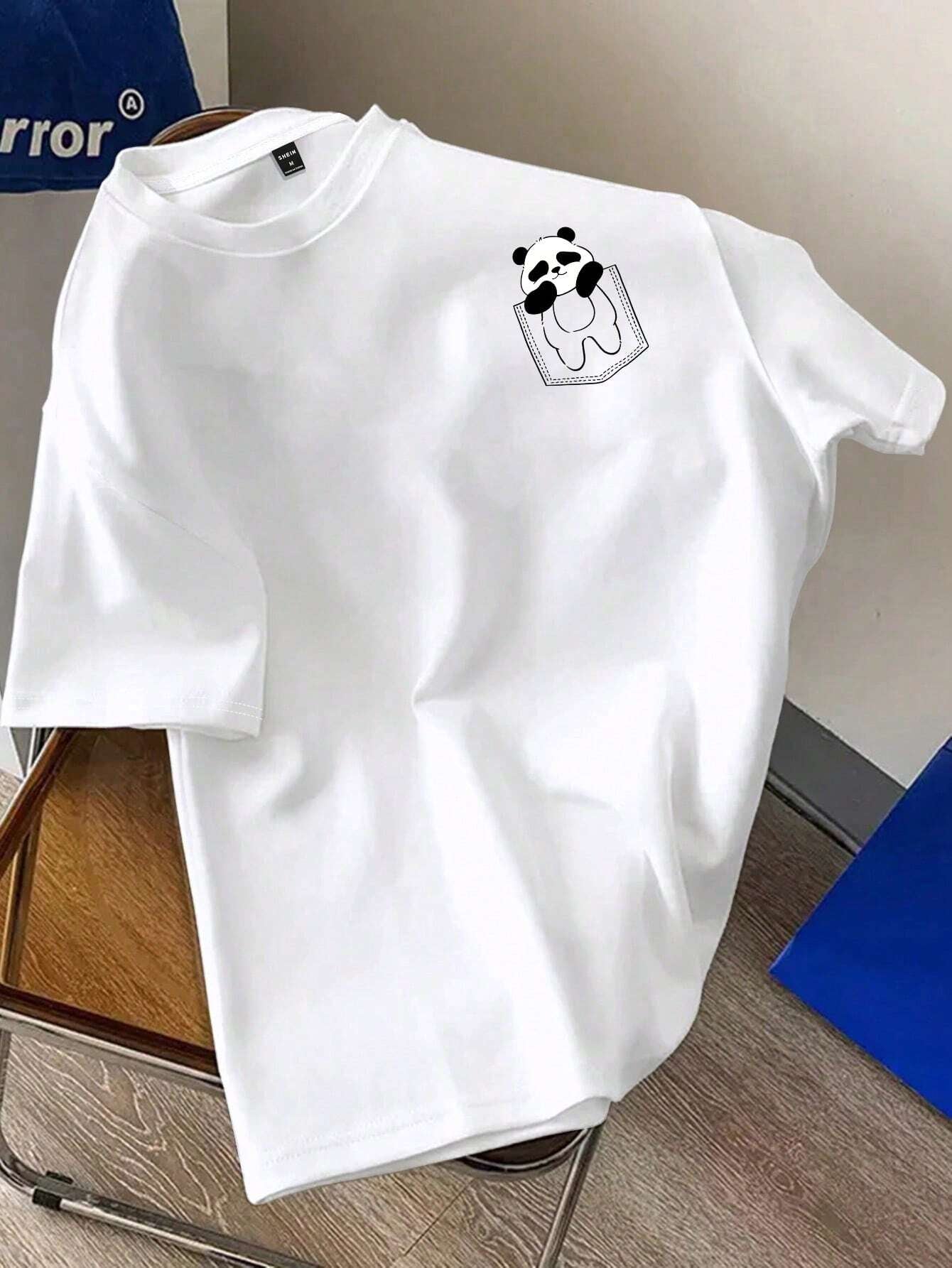 Manfinity Hypemode Men'S Casual Cartoon Print round Neck Short Sleeve T-Shirt, Black Knitted, Versatile