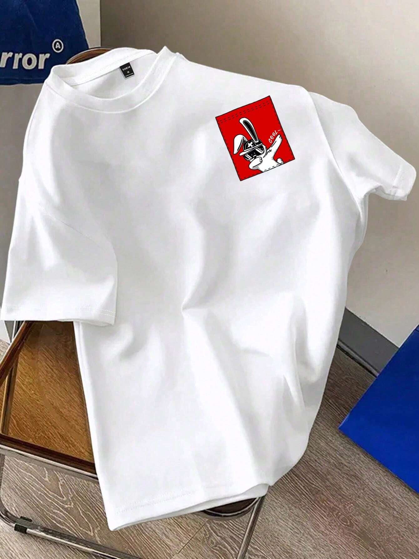 Manfinity Hypemode Men'S Casual Cartoon Print round Neck Short Sleeve T-Shirt, Black Knitted, Versatile